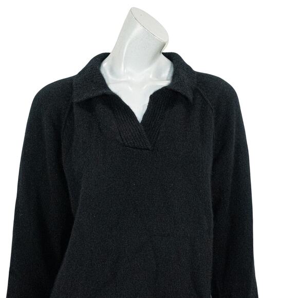 MADELEINE THOMPSON 100% Cashmere Polo collar Sweater in Black Women's Medium - Picture 7 of 9